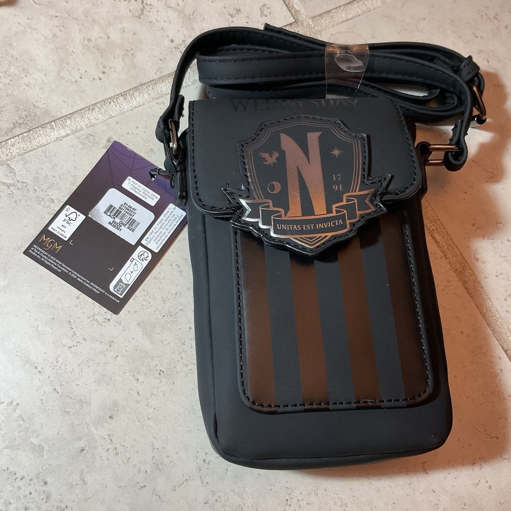 Wednesday Addams Faux Leather Cell Phone Crossbody Bag Purse NWT 7x4.5" Primark